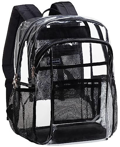 Vorspack Clear Backpack Heavy Duty - Clear Book Bag with Multi-pockets Large See Through Backpack for College Workplace - Black - Image 1