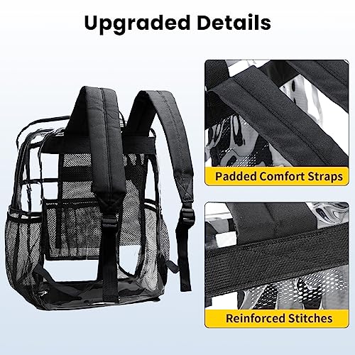 Vorspack Clear Backpack Heavy Duty - Clear Book Bag with Multi-pockets Large See Through Backpack for College Workplace - Black - Image 5