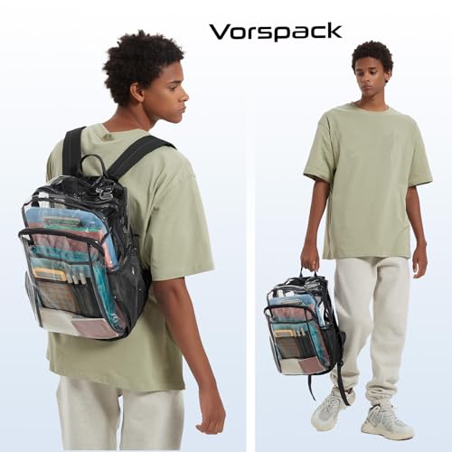 Vorspack Clear Backpack Heavy Duty - Clear Book Bag with Multi-pockets Large See Through Backpack for College Workplace - Black - Image 3