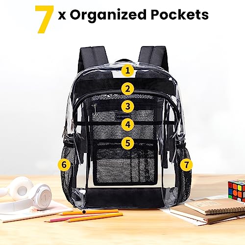 Vorspack Clear Backpack Heavy Duty - Clear Book Bag with Multi-pockets Large See Through Backpack for College Workplace - Black - Image 4