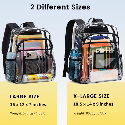 Vorspack Clear Backpack Heavy Duty - Clear Book Bag with Multi-pockets Large See Through Backpack for College Workplace - Black - Image 2