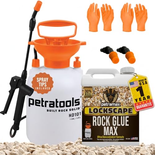 Petra Lockscape Sticky Rock or Sticky Mulch Glue for Landscaping with Sprayer 1 Gallon, Max Rock Glue for Landscape & PetraTools HD101 Bundle, Lockdown Gravel or Mulch for Landscaping Hold (Stone Max) - Image 1