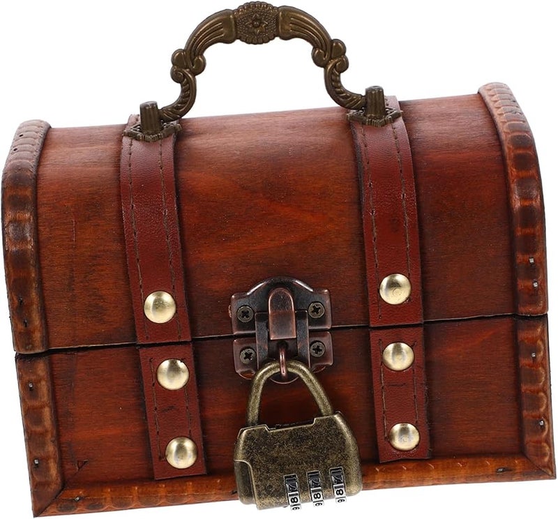 Vintage Wooden Jewelry Box With Lock Small Treasure Chest For Keepsakes - Image 2