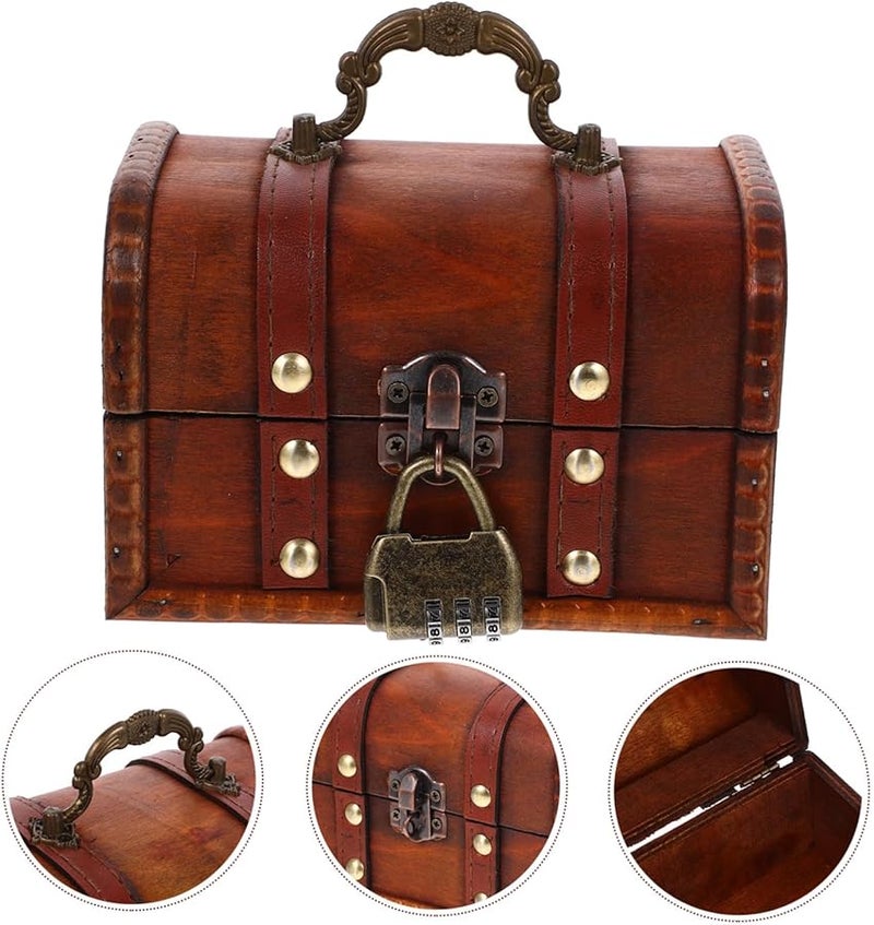 Vintage Wooden Jewelry Box With Lock Small Treasure Chest For Keepsakes - Image 4
