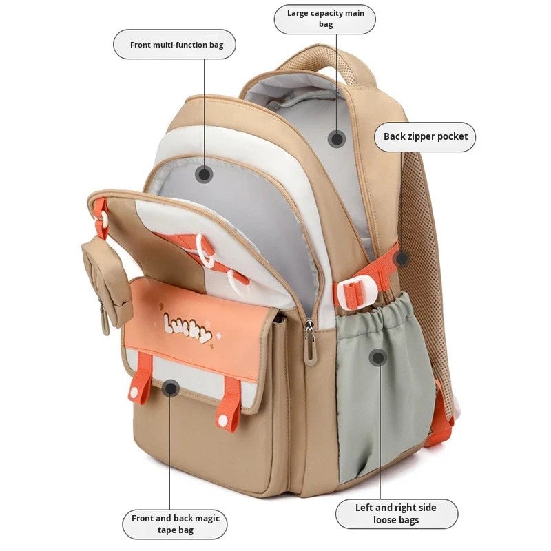 Bluejw New Unisex College-Style Polyester Backpack Air Cushion Straps Spine Protection Interior Zipper Pocket Cute Fresh Color-Block - Image 5