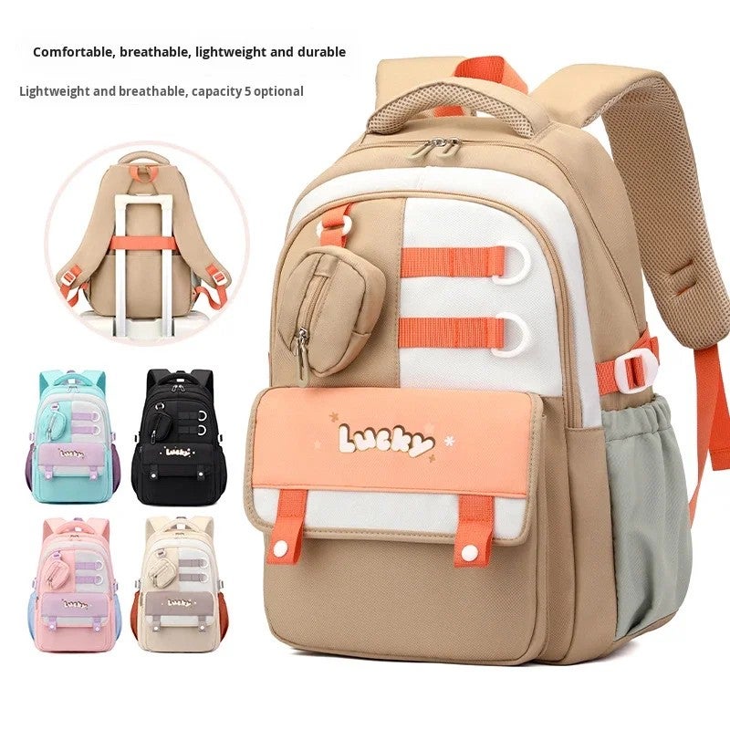 Bluejw New Unisex College-Style Polyester Backpack Air Cushion Straps Spine Protection Interior Zipper Pocket Cute Fresh Color-Block - Image 2