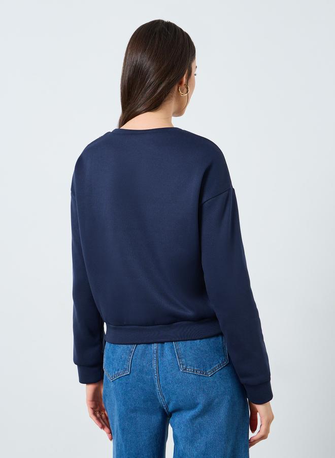 Styli Navy Blue Regular Fit Sweatshirt with Shoulder Buttons - Image 4