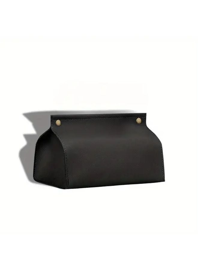 Black Car Tissue Box Holder Faux Leather Dust Proof Organizer For Vehicle Home - Image 1