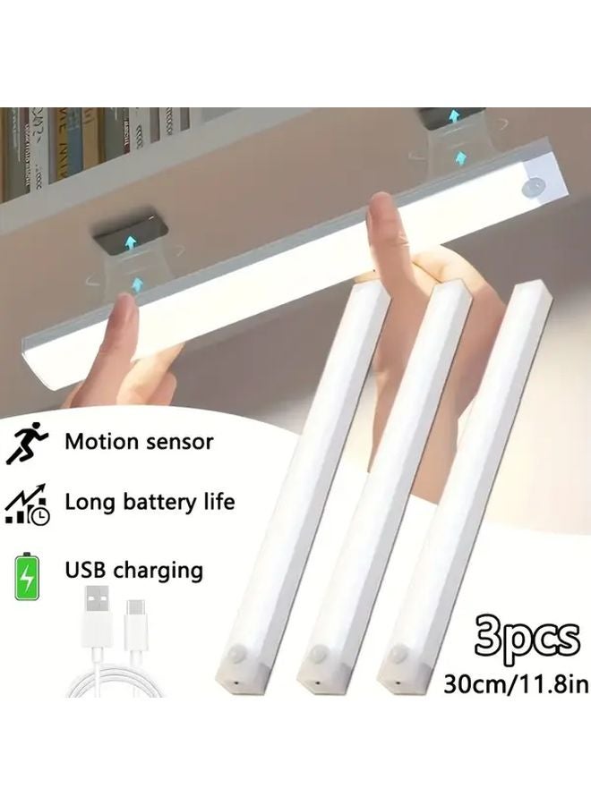 3Pcs USB Rechargeable Motion Sensor LED Night Lights White Light 30cm Adjustable Brightness - Image 2