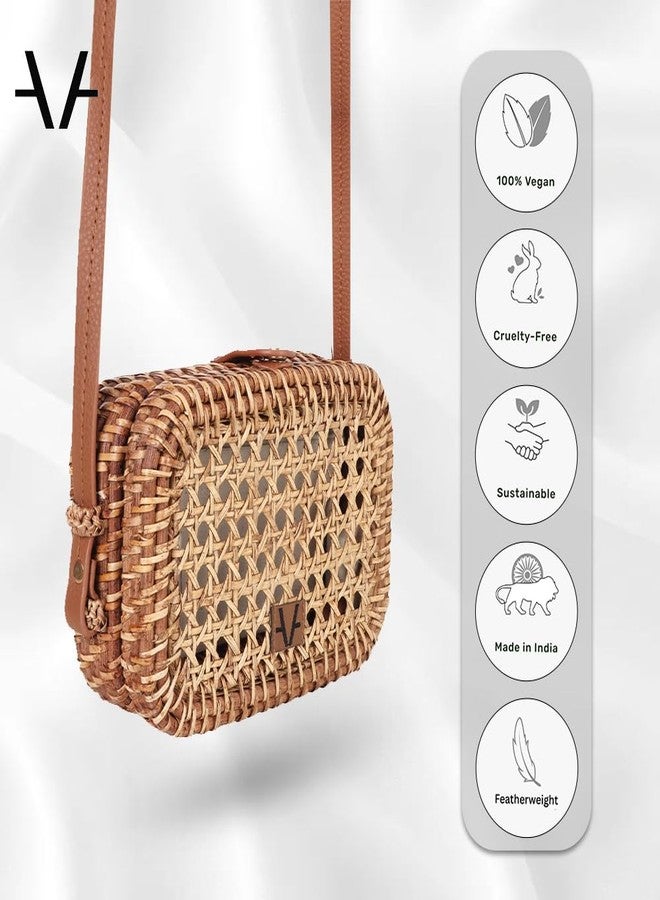 Avake Rattan Reverie Cane Vegan Hand-Woven Sling Bag for Women | Lightweight Crossbody Purse with Adjustable Strap | Artisan Made in India - Image 4