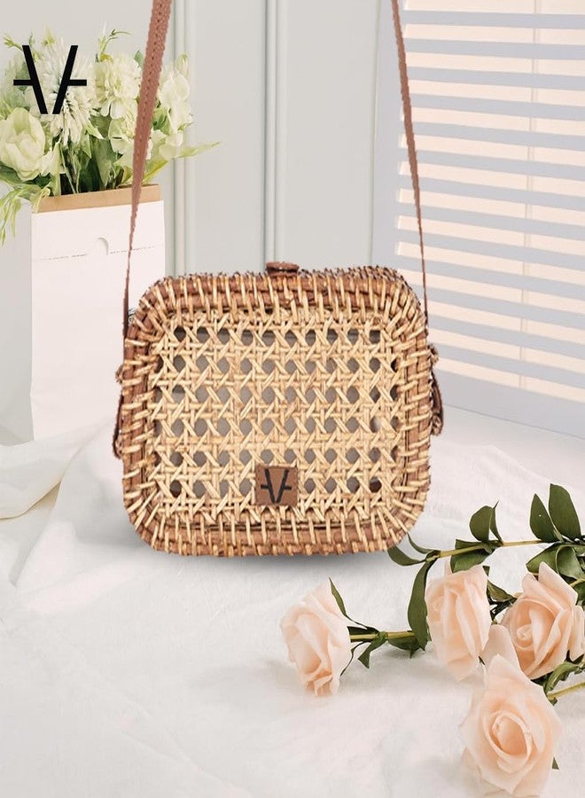 Avake Rattan Reverie Cane Vegan Hand-Woven Sling Bag for Women | Lightweight Crossbody Purse with Adjustable Strap | Artisan Made in India - Image 2