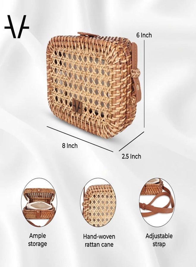 Avake Rattan Reverie Cane Vegan Hand-Woven Sling Bag for Women | Lightweight Crossbody Purse with Adjustable Strap | Artisan Made in India - Image 3