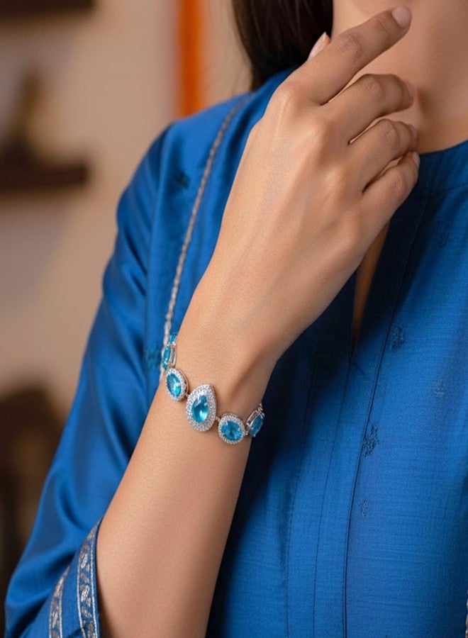 ACCESSHER Women's & Girls Silver-Tone Sky-Blue Teardrop Crystal Adjustable Bracelet Stylish Charm Chain Bracelet, Aesthetic Hand Accessories Jewellery Valentine’s Gift - Image 5