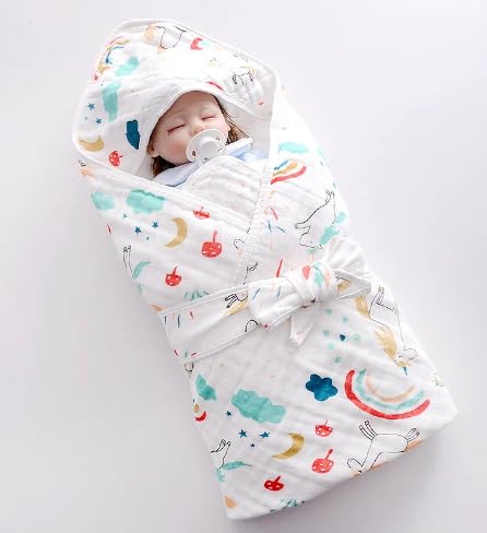 TEDDYIFY Baby Bath Towel,100% Cotton Muslin Baby Hooded Towels, Super Absorbent Towels for Newborn, Infants 82*82CM, White (Assorted prints as per availability) (Pack of 1 Muslin towel with wrapper) - Image 5