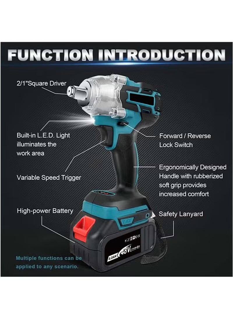 48V brushless lithium-ion impact wrench set, high torque performance, multi-functional accessories, instantly improve your work efficiency - Image 3
