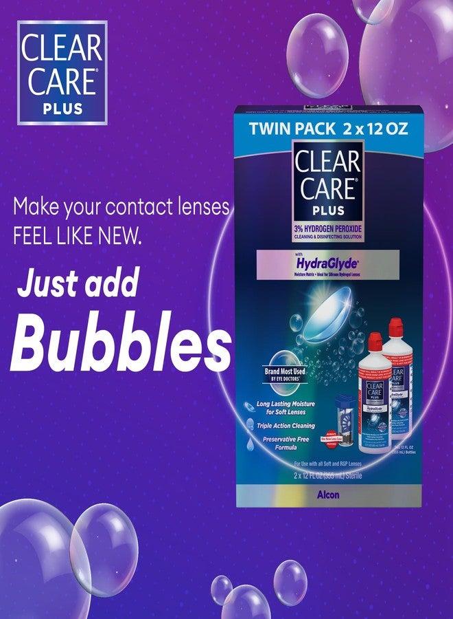 كلير كير محلول التنظيف Clear Care Plus مع حافظة العدسات، عبوة مزدوجة، متعدد الاستخدامات، 12 أونصة، عبوة من قطعتين - Image 3