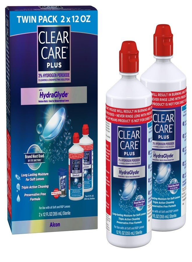 كلير كير محلول التنظيف Clear Care Plus مع حافظة العدسات، عبوة مزدوجة، متعدد الاستخدامات، 12 أونصة، عبوة من قطعتين - Image 1