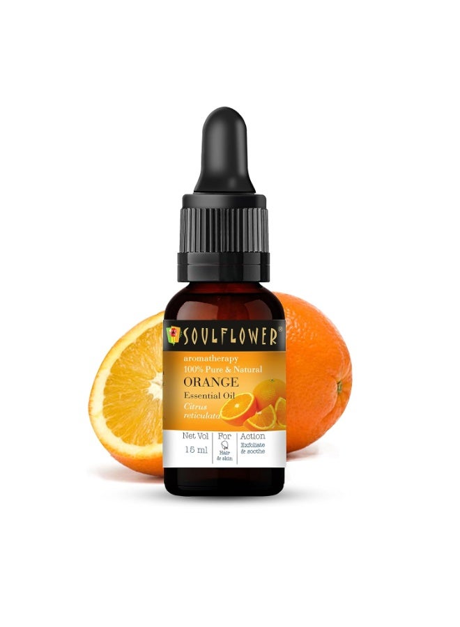 Soulflower Orange Essential Oil | Hydrates Dry Skin, Acne Prone Skin, Hair Nourishment |100% Organic, Pure, Natural & Undiluted, 15ml - Image 1