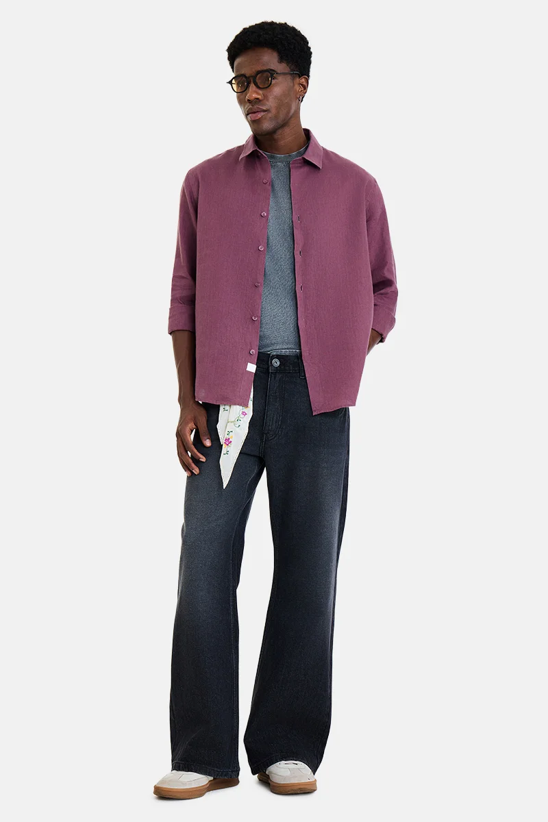 سنيتش Wine Solid Long Sleeve Regular Fit Shirt