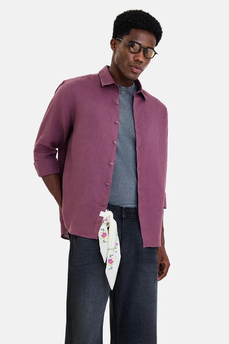 سنيتش Wine Solid Long Sleeve Regular Fit Shirt