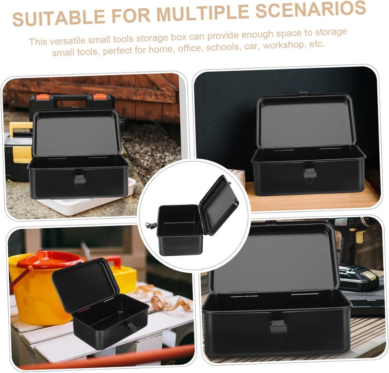 Garneck Small Iron Sheet Toolbox with Buckle Closure Compact Portable Tool Storage Organizer for Household Garage Car Use Durable Rust Resistant Mini Tool Box for Easy Toolbox Organization - Image 2