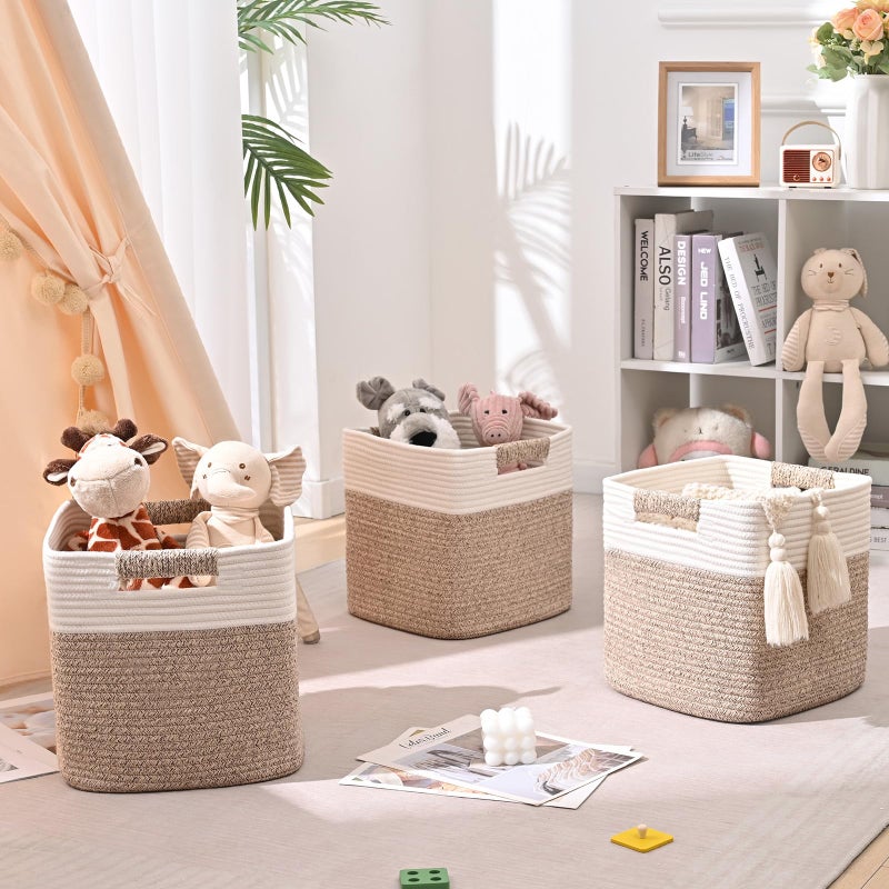 Degeyoyo 13 Inch Storage Cubes, 3 Pack Cube Storage Bins for Organizing, Cotton Rope Woven Baskets for Shelves, Bathroom, Kids Room, Closets, Baby Nursery - Image 3