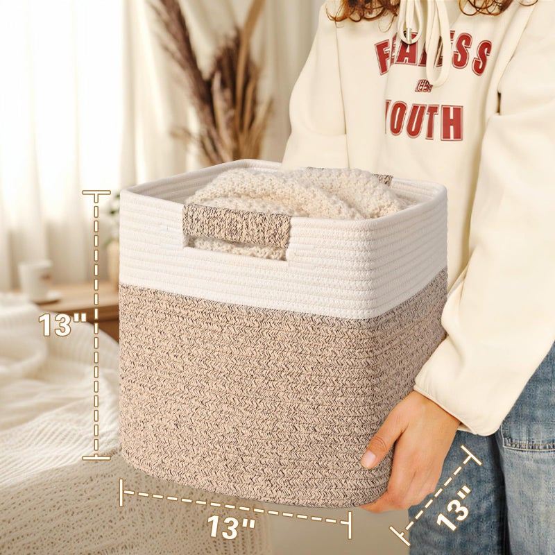 Degeyoyo 13 Inch Storage Cubes, 3 Pack Cube Storage Bins for Organizing, Cotton Rope Woven Baskets for Shelves, Bathroom, Kids Room, Closets, Baby Nursery - Image 4