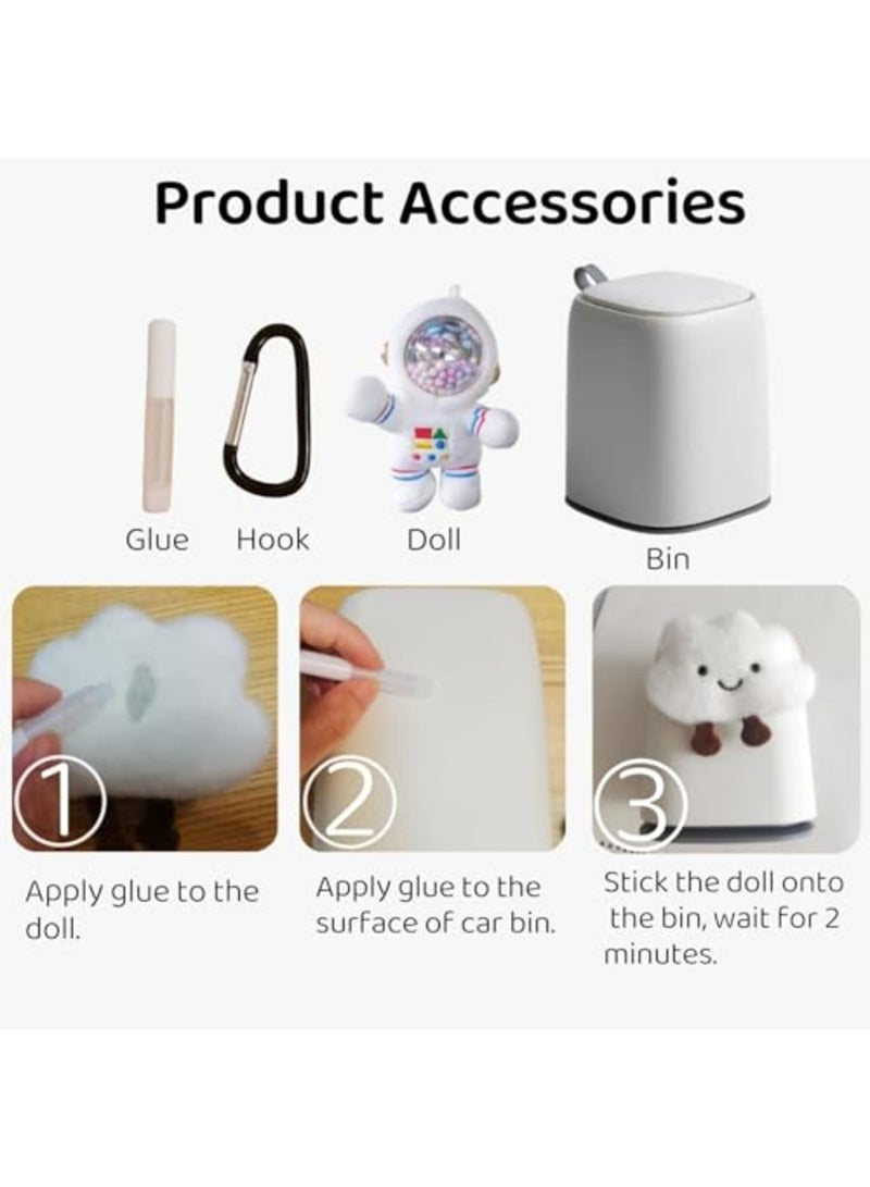 SYOSI Car Can Garbage Bin, Cute Cartoon Style Hanging Car Trash Can with Flip Lid, Detachable Leak-proof ABS Material, Spaceman Duck Smile Cloud Design (Spaceman) - Image 5