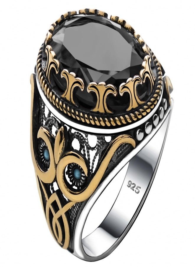 Alpha Rock Genuine Solid 925 Sterling Silver Accented with Bronze and Stone, Authentic Vintage Turkish Ottoman Style Ring for Men, Sterling Silver, simulated black diamond - Image 1