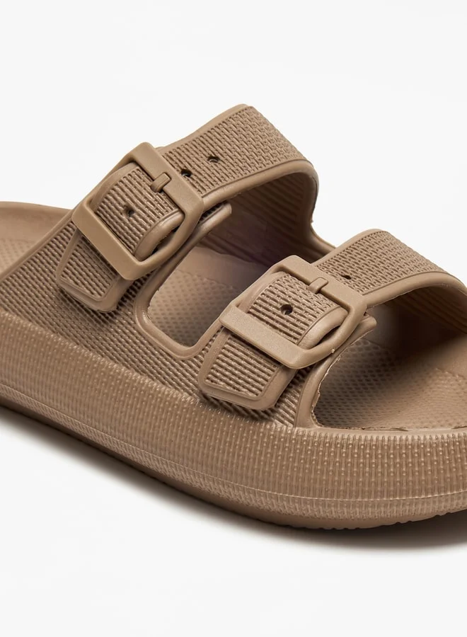 Flora Bella By Shoexpress Textured Slip-On Sandal with Buckle Detail