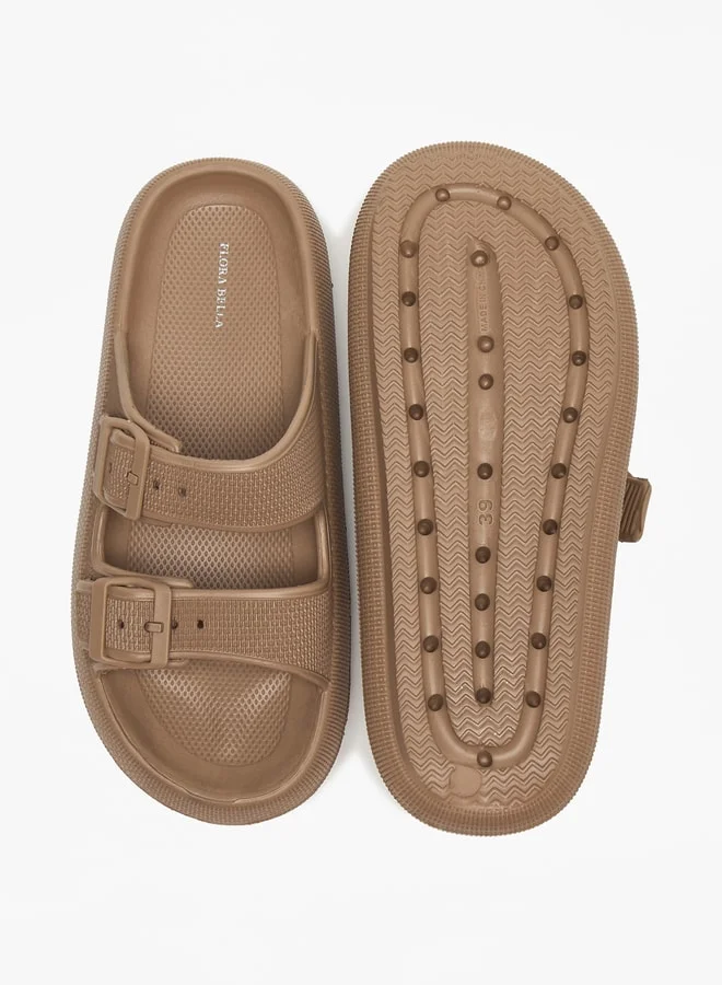 Flora Bella By Shoexpress Textured Slip-On Sandal with Buckle Detail