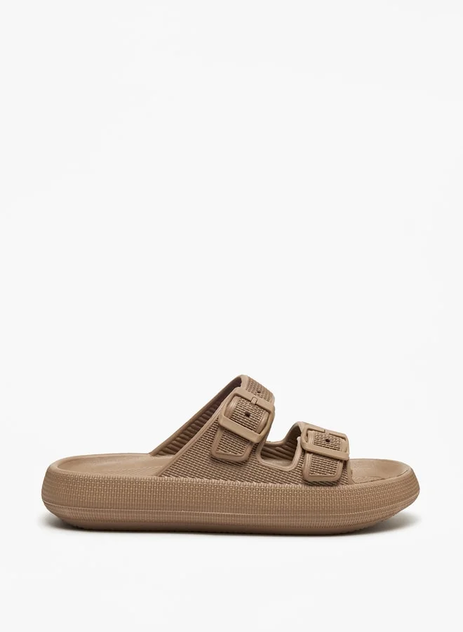 Flora Bella By Shoexpress Textured Slip-On Sandal with Buckle Detail