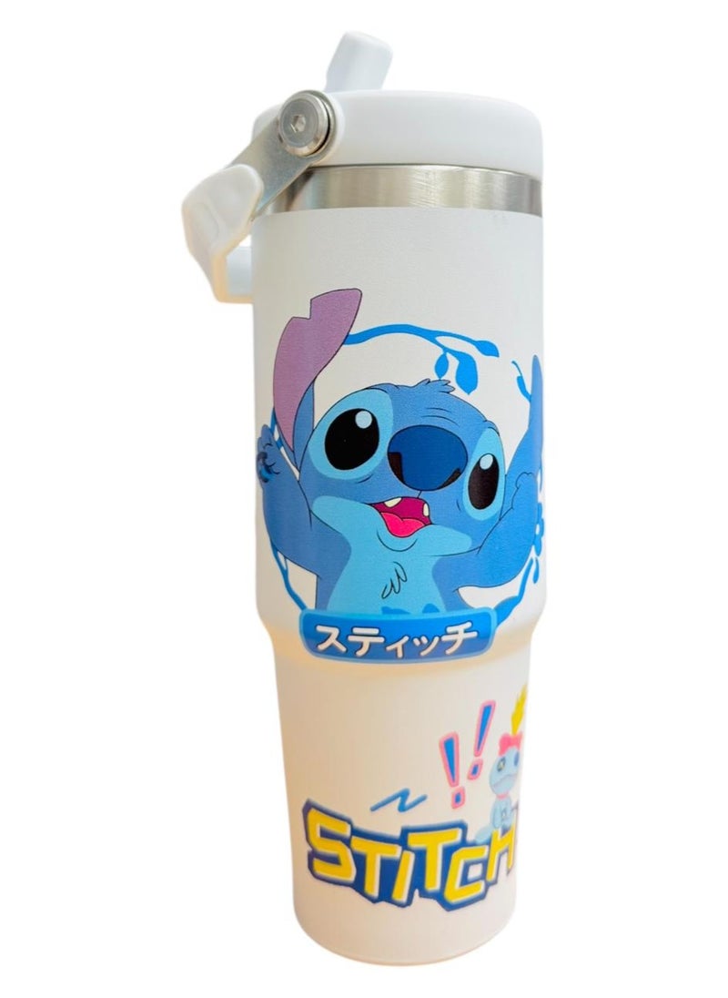 Generic Stitch Character Water Mug with 3D Figurine Lid, White Insulated Tumbler  - Image 1