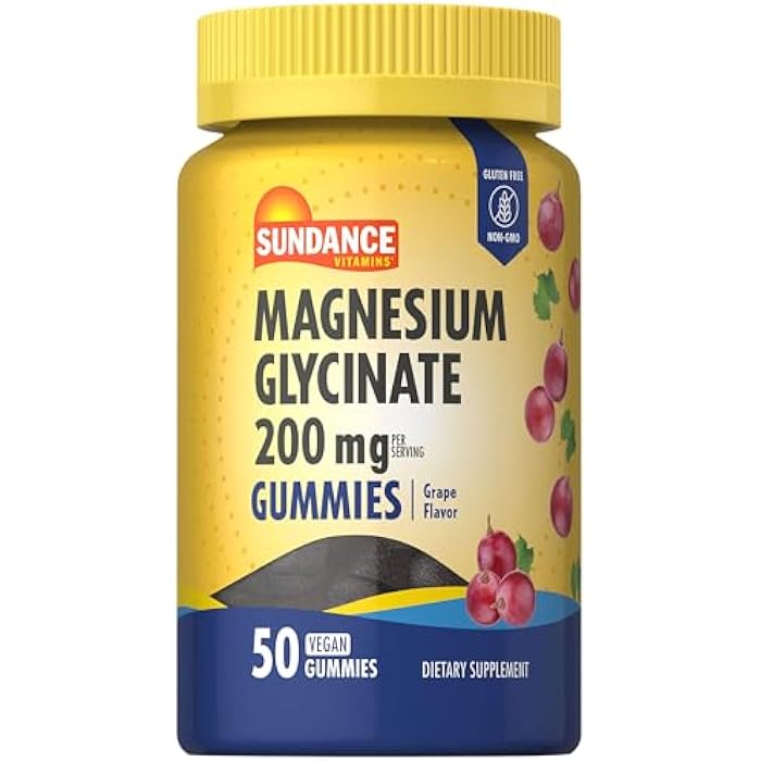 Sundance Magnesium Glycinate Gummies | 200mg | 50 Count | Grape Flavor | Vegan, Non-GMO, and Gluten Free Supplement - Image 1