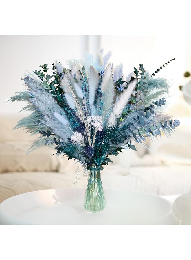 The Bros Blue Pampas Grass Bouquet, Dried Blue Flowers, Boho Decor, Blue Pampas Grass for Bathroom, Home, Bedroom, Office, and Living Room Decorations