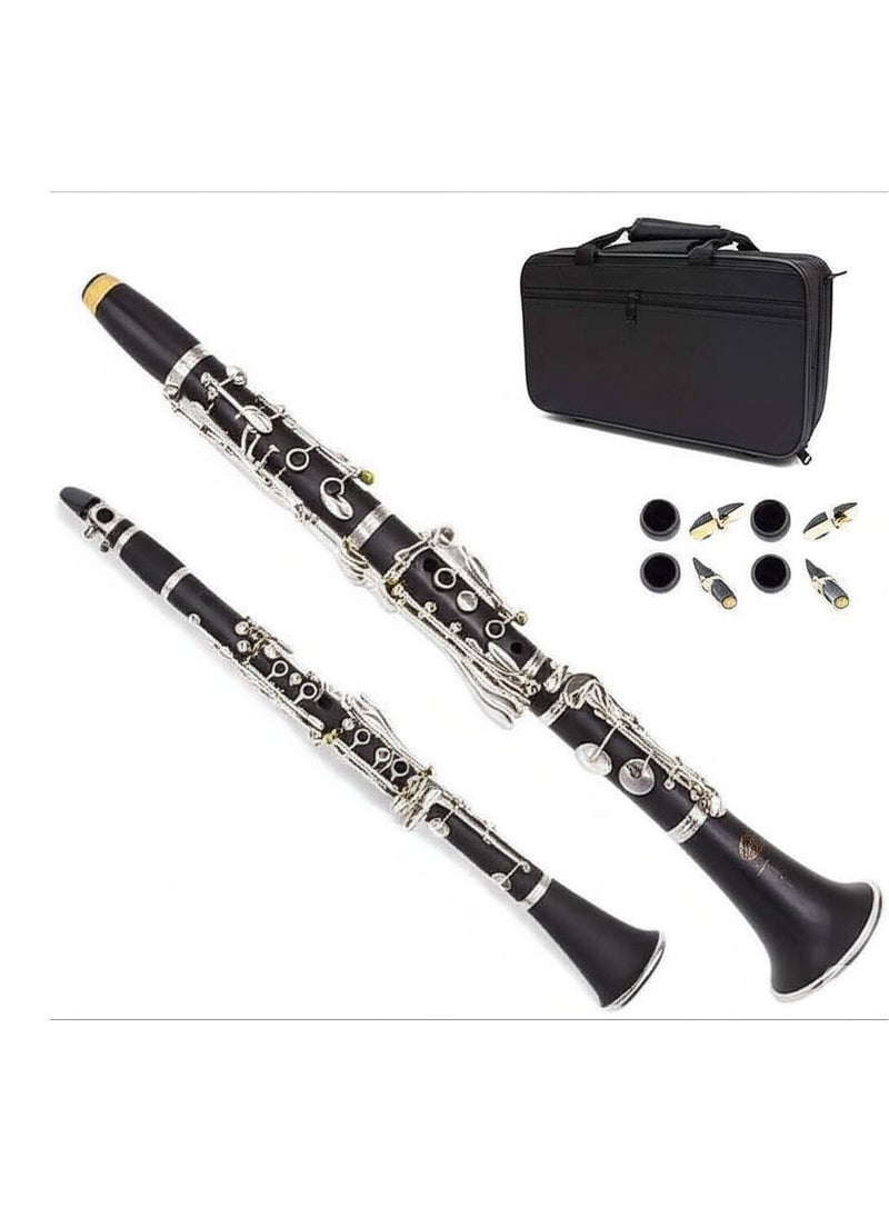 Megarya Student B♭ Clarinet – 17-Key Beginner Clarinet with Ebonite Body & Nickel-Plated Keys, Includes 2 Barrels, Cleaning Cloth, and Gloves – Ideal for School Band & Orchestra (Black) 