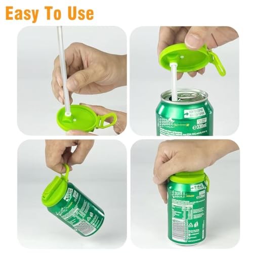 DIPESI 4-pack 4 Color Soda Can Lids with straw, Soda Can Covers with Silicone straw BPA-Free Reusable For Fits standard For Canned Beverage, Beer, Juice,Seltzer. (Colour mixture) - Image 4