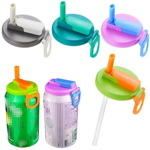 DIPESI 4-pack 4 Color Soda Can Lids with straw, Soda Can Covers with Silicone straw BPA-Free Reusable For Fits standard For Canned Beverage, Beer, Juice,Seltzer. (Colour mixture) - Image 1