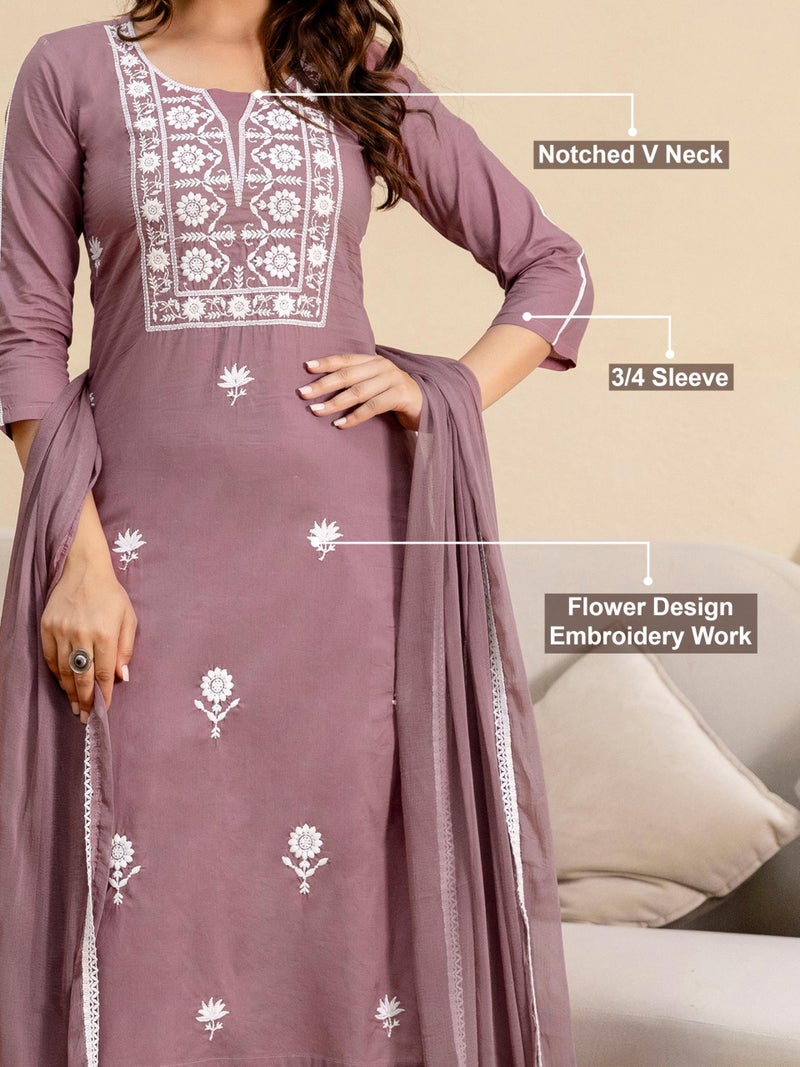 TRENDMALLS Women's Cambric Cotton Embroidery Kurta Pant with Dupatta Set (G367-DarkPeach-L) - Image 4