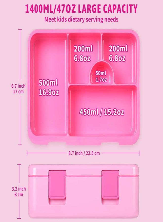rockpapa 5 Compartment Bento Lunch Box with Ice Pack for Kids, Leak Proof, Dishwasher Safe, BPA Free Materials, 47oz Snack Bento Box with Utensils & Handle for Boys Girls Ages 3+ (Pink Unicorn) - Image 2