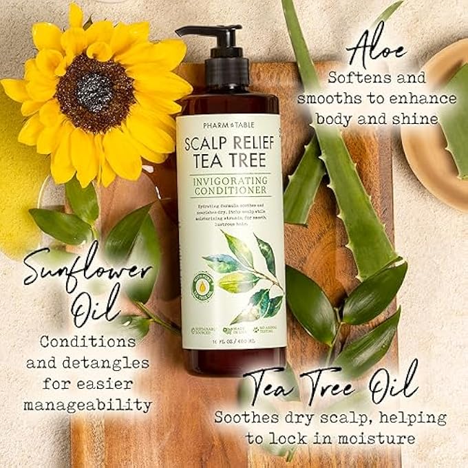 Pharm to Table TEA TREE CONDITIONER FOR MEN AND WOMEN, HAIR DETANGLER AND SOOTHING SCALP RELIEF - INFUSED WITH TEA TREE OIL, SUNFLOWER OIL, ALOE AND ARGAN OIL, 16.2OZ - Image 3