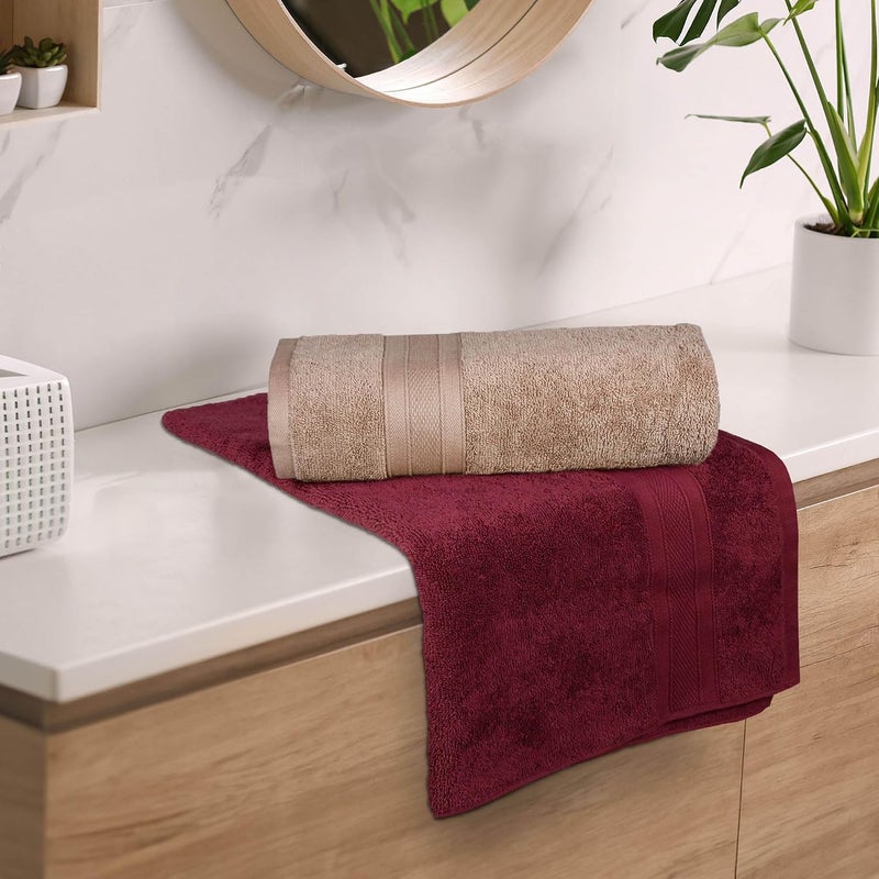 MYTRIDENT Soft Comfort Air Rich 100% Cotton Towels for Bath, 500 GSM Large Size Bathroom Towels for Men/Women, 2PC Bath (69 cm x 137 cm), Acorn and Wine Red - Image 2
