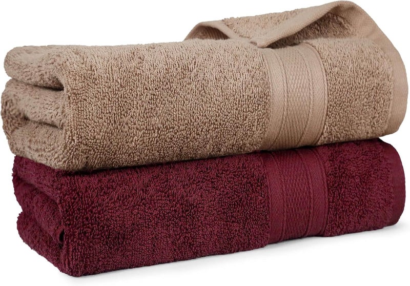 MYTRIDENT Soft Comfort Air Rich 100% Cotton Towels for Bath, 500 GSM Large Size Bathroom Towels for Men/Women, 2PC Bath (69 cm x 137 cm), Acorn and Wine Red - Image 1
