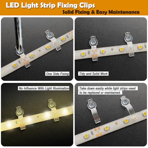 GRIVER 100 Pack Strip Light Mounting Brackets,Fixing Clips,One-Side Fixing,100 Screws Included (For 8mm Wide Waterproof Strip Lights) - Image 4