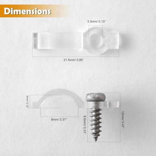 GRIVER 100 Pack Strip Light Mounting Brackets,Fixing Clips,One-Side Fixing,100 Screws Included (For 8mm Wide Waterproof Strip Lights) - Image 2