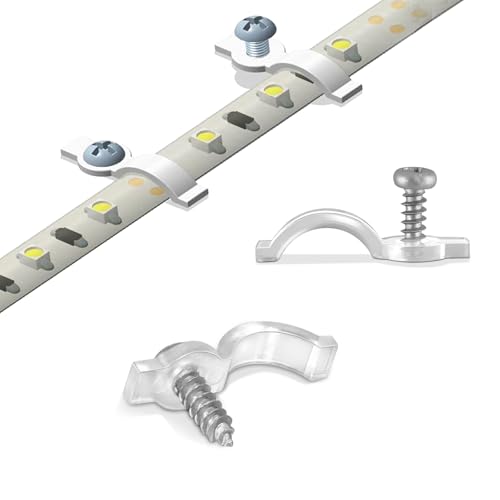 GRIVER 100 Pack Strip Light Mounting Brackets,Fixing Clips,One-Side Fixing,100 Screws Included (For 8mm Wide Waterproof Strip Lights) - Image 1