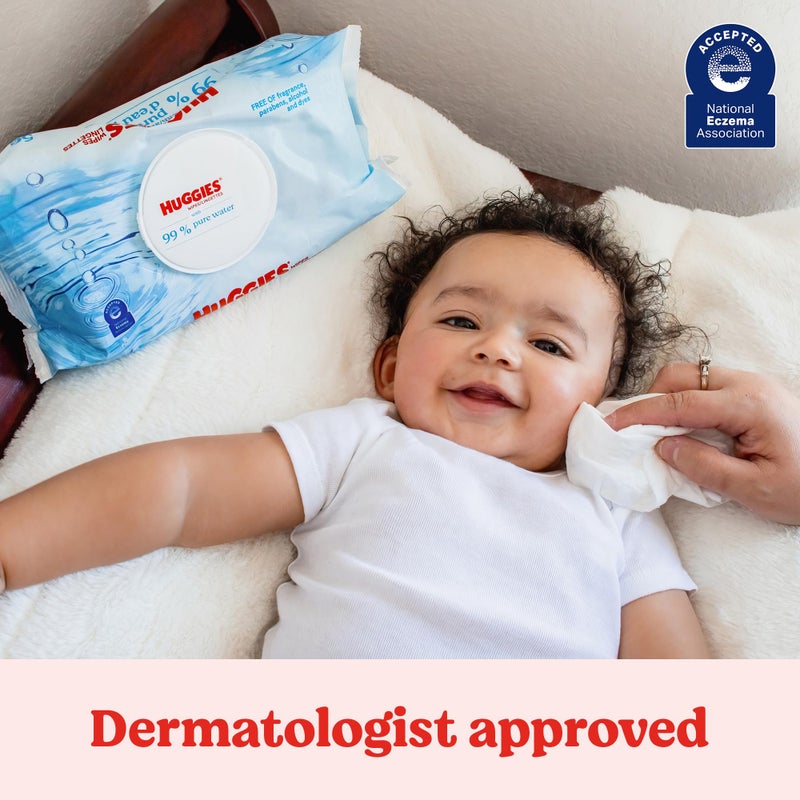 HUGGIES مناديل هاجيز للأطفال 99% ماء نقي، بدون رائحة، 9 عبوات قابلة للفتح (3 عبوات من 3)، 504 مناديل إجمالاً، قد يختلف التغليف - Image 4