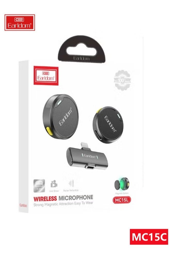 Earldom "Earldom MC15L Wireless Microphone – Strong Magnetic Attachment with Advanced Noise Reduction Technology, Crystal-Clear Audio, and Compact Design – Ideal for Vlogging, Interviews, Live Streaming (Black)" - Image 4