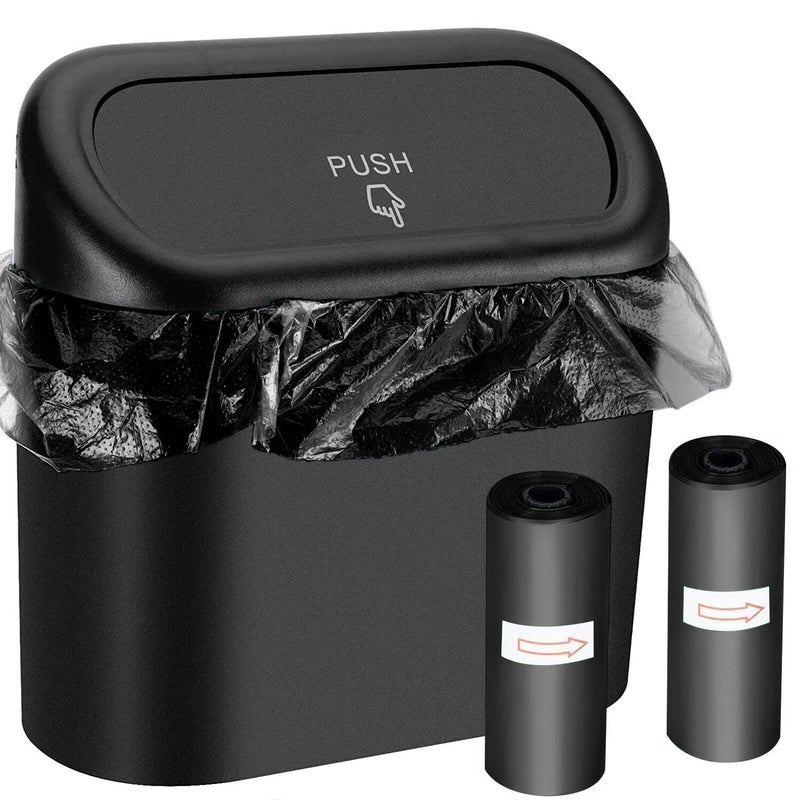 Wontolf Car Trash Can Bin with Lid and 60 Pieces Trash Bags - Image 1