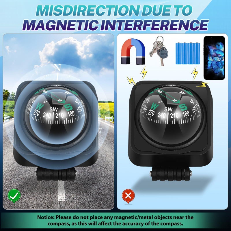 2pcs Adjustable Car Compass For SUV Truck RV Black Interior Navigation Tool - Image 4